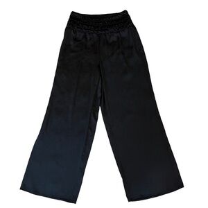 White House Black Market Wide Leg Palazzo Pull On Black Satin Pants Size XS